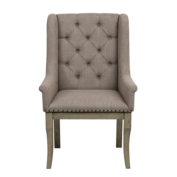 English Elm Traditional Button-tufted Dining Armchairs Set of 2 Nailhead Trim Cream Polyester B011P467872