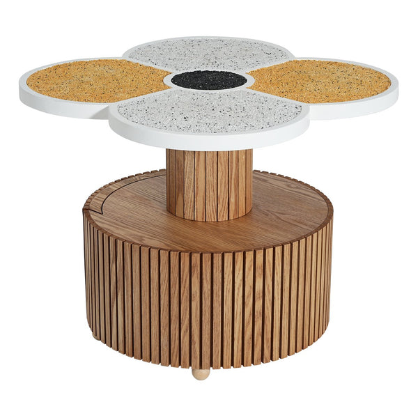 English Elm Unique Clover Shaped Stone Texture Side Table with Drawer Organic Sculptural Accent N770P355454N