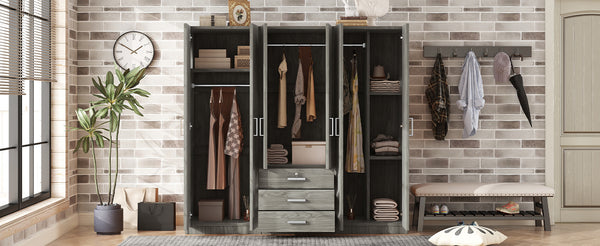 English Elm 6-doors Mdf Wardrobe with Large Drawers Streamlined Bedroom Storage Modern Design Gray N820000010E