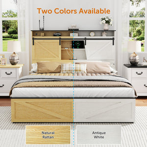English Elm Farmhouse Full Size Bed Frame With Storage Headboard, Charging Station, Led Lights & Rustic Charm W1550P343683