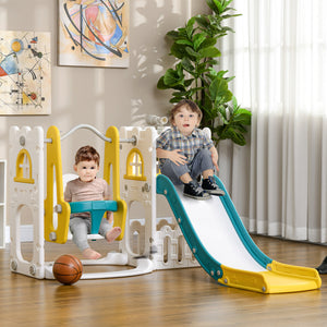 English Elm Qaba 6 in 1 Toddler Playset with Slide Swing Climber Basketball Hoop Telescope W2225P217349