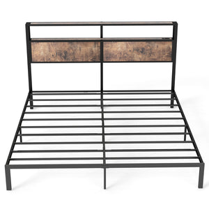 English Elm Queen Metal Platform Bed with Rgb Led Headboard Charging Station and Underbed Storage T3963P483719