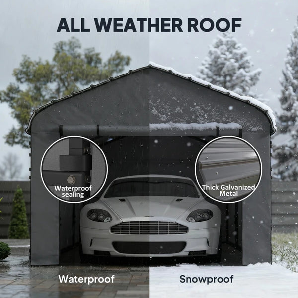 English Elm Outdoor All-metal Carport Canopy with Removable Pe Walls and Weather Resistant Roof T3971S00202
