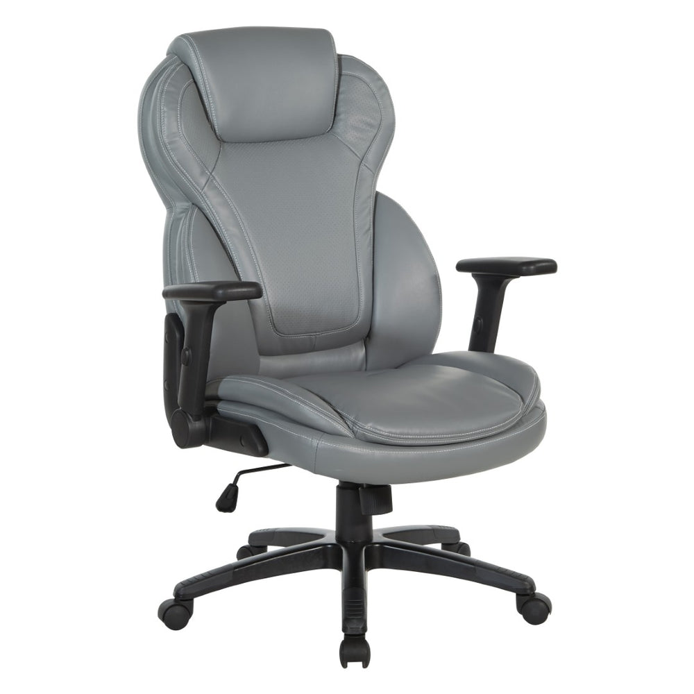 OSP Home Furnishings Exec Bonded Leather High Back Office Chair with Lumbar Support and Ergonomic Tilt Grey EC91150-EC42