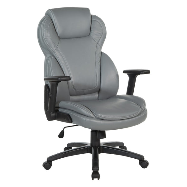 OSP Home Furnishings Exec Bonded Leather High Back Office Chair with Lumbar Support and Ergonomic Tilt Grey EC91150-EC42