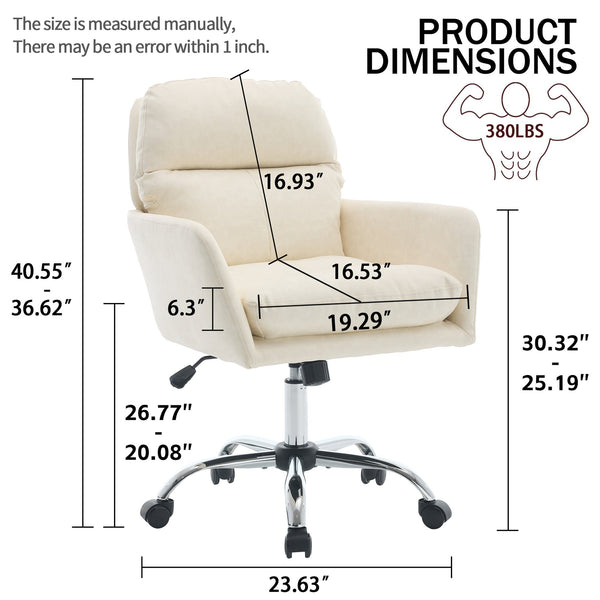 English Elm Artificial Pu Leather Office Chair Ergonomic Foam Cushion Adjustable Height Modern Desk Seat White W2311P409613