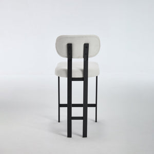 English Elm Bar Stools Set of 2 Upholstered Fabric Seat with Foam Cushion Black Metal Legs Cream W3244P310202