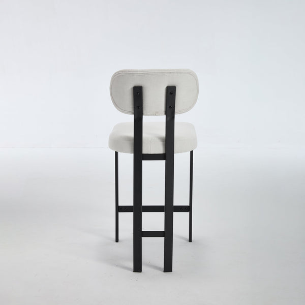 English Elm Bar Stools Set of 2 Upholstered Fabric Seat with Foam Cushion Black Metal Legs Cream W3244P310202