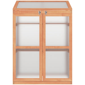 English Elm Outsunny Fir Wood Mini Greenhouse Cabinet with Polycarbonate Panels and Slatted Shelves W2225P200750