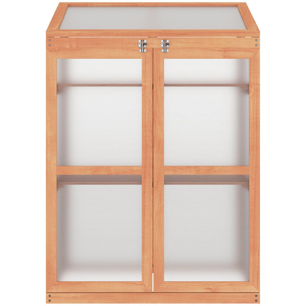 English Elm Outsunny Fir Wood Mini Greenhouse Cabinet with Polycarbonate Panels and Slatted Shelves W2225P200750