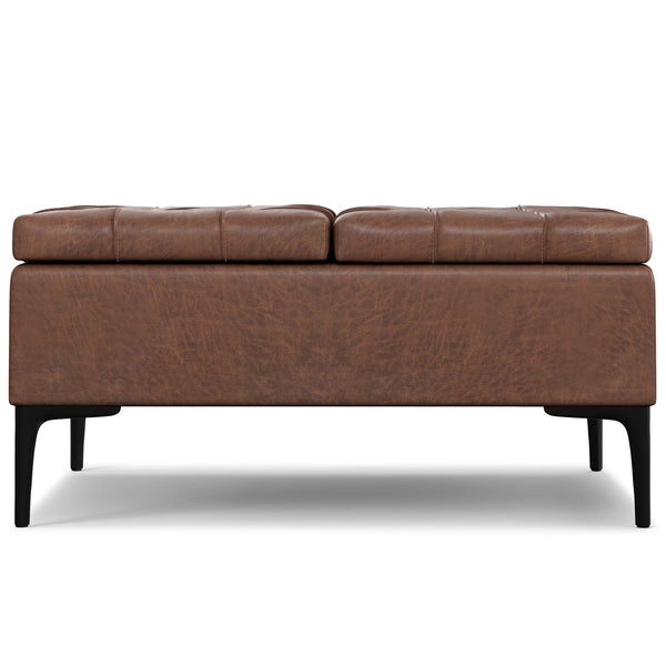 English Elm Laura Distressed Saddle Brown Lift-Top Storage Ottoman with Tufting, Split Top, Child-Safe Hinges - Multifunctional Seating/Table (36.8") B136P252678