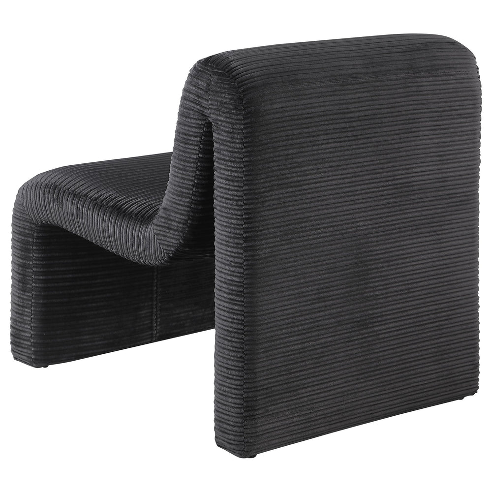 English Elm Winne Curved Armless Accent Chair in Black Ribbed Upholstery — Sculptural Modern Minimalist Seating B062P299870