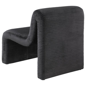 English Elm Winne Curved Armless Accent Chair in Black Ribbed Upholstery — Sculptural Modern Minimalist Seating B062P299870