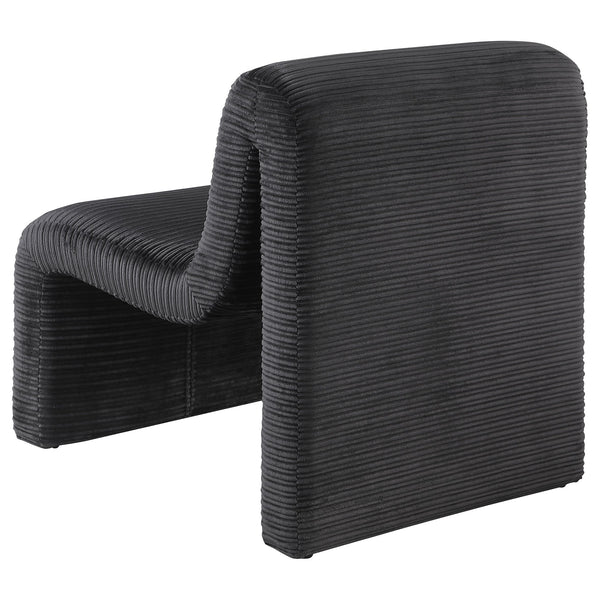 English Elm Winne Curved Armless Accent Chair in Black Ribbed Upholstery — Sculptural Modern Minimalist Seating B062P299870