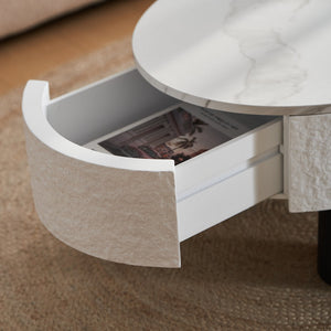 English Elm Oval Mid Century Coffee Table with Faux Marble Top, Hidden Drawer & Spacious Storage for Living Rooms W3040P382324