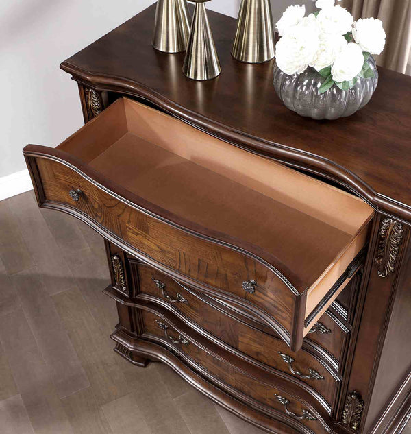 English Elm Brown Cherry Chest with Genuine Marble Top Bronze Hardware Traditional Bedroom Storage B2741P448891