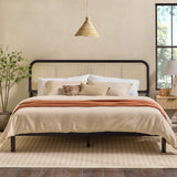 King Platform Bed with Rattan Headboard Insert NRUB8BBL Black NRUB8BBL Walker Edison