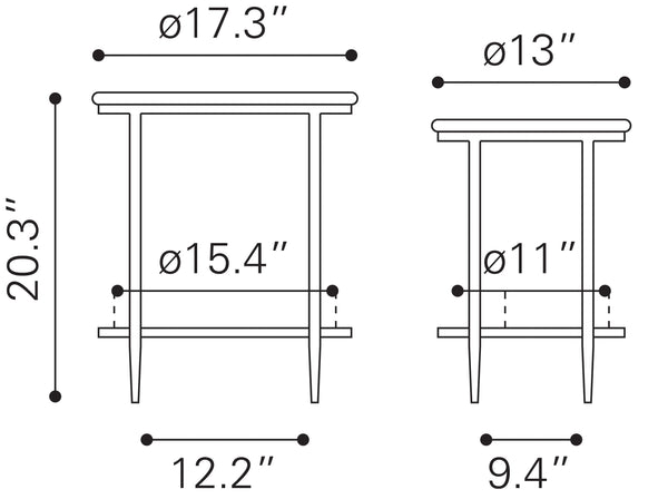 Koper Coffee Table Set (2-Piece) Black 109775 Zuo Modern