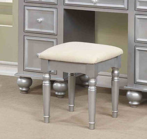 English Elm Transitional Glam Mirrored Vanity with Padded Stool, Spacious Drawers, Central Mirror for Prep and Storage Silver 51 L x 21 W x 30 H B2741P400804