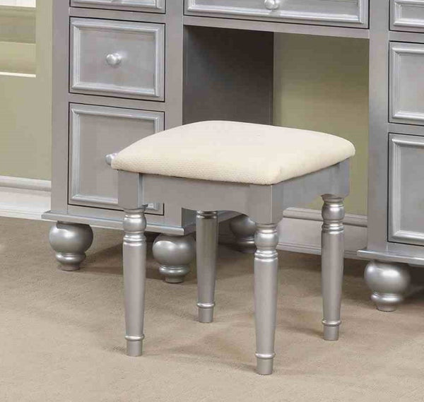 English Elm Transitional Glam Mirrored Vanity with Padded Stool, Spacious Drawers, Central Mirror for Prep and Storage Silver 51 L x 21 W x 30 H B2741P400804
