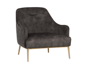 Sunpan Cameron Lounge Chair - Elegant Mid-Century Modern Design with Velvet Finish and Gold Accents Nono Shitake
