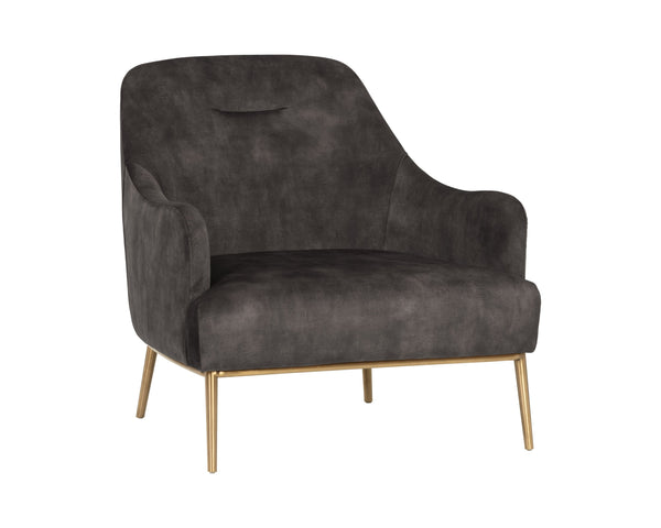 Sunpan Cameron Lounge Chair - Elegant Mid-Century Modern Design with Velvet Finish and Gold Accents Nono Shitake