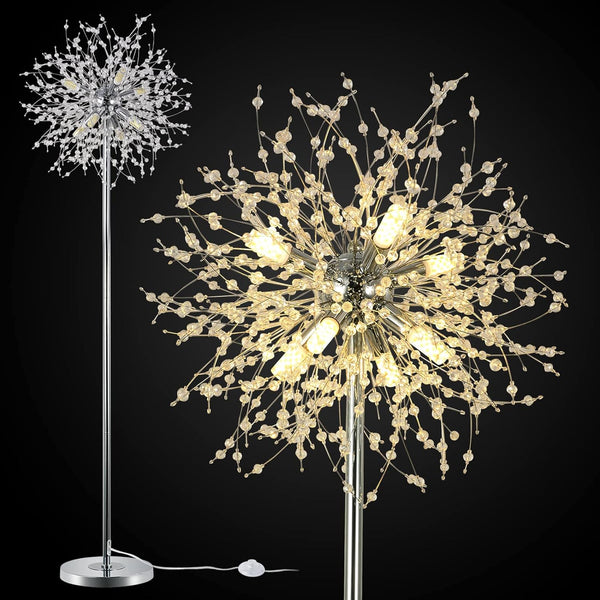 English Elm Crystal Floor Lamp - 69" Modern Chrome Standing Light With 32 Firework Crystals For Elegant Decor W2738P185397