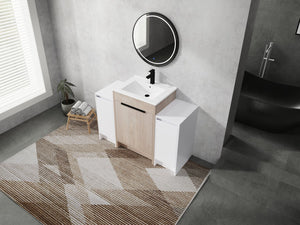 English Elm 48 Inch Freestanding Bathroom Vanity With Ceramic Sink, Adjustable Shelves & Soft-Close Doors W999S00312