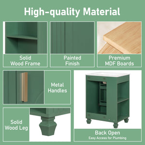 English Elm Christopher Knight Home® - 24" Retro Bathroom Vanity with Ceramic Sink, Solid Wood Frame, Soft-Close Door, Ample Storage Green N759P293645F