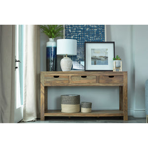 English Elm Tucker Sheesham 3-Drawer Console Table in Natural Finish with Lower Shelf, Timeless Organic Grain Storage B062P331109