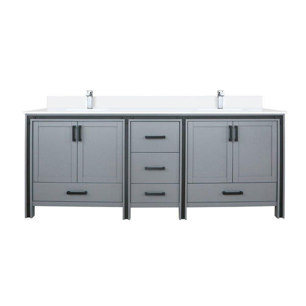 English Elm Dark Grey Double Bath Vanity With White Quartz Top, Complete Faucet Set & Ample Storage Solution B2731P260665