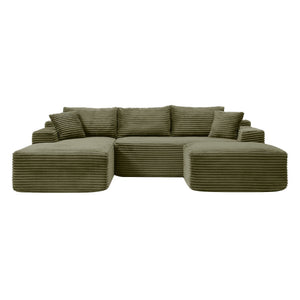 English Elm 105'' Modular Corduroy Sectional with Deep Cushions and Ottoman for Living Room W1117S00325