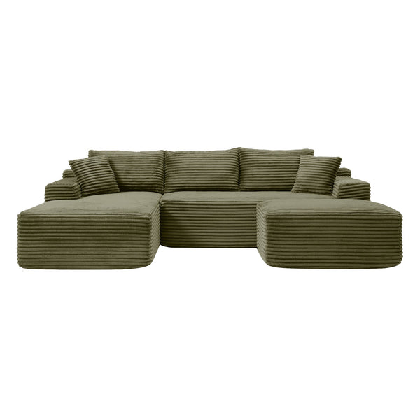 English Elm 105'' Modular Corduroy Sectional with Deep Cushions and Ottoman for Living Room W1117S00325