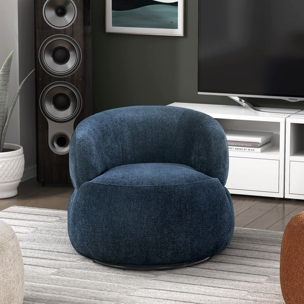 English Elm Modern Barrel Swivel Accent Chair Chenille Upholstery Plush Foam Seat Living Room Blue B011P474248