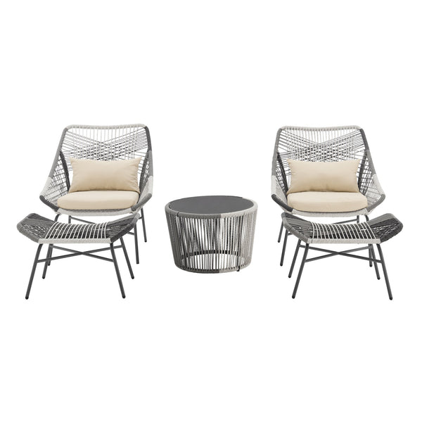 English Elm Ashland 5-Piece Outdoor Conversation Set with UV-Resistant Waterproof Fabric, Rustproof Steel Frame Cream B365P398240