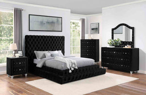 English Elm Contemporary Gray Flannelette King Bed Tufted Tall Headboard Glam Platform Frame Black B2741S00814