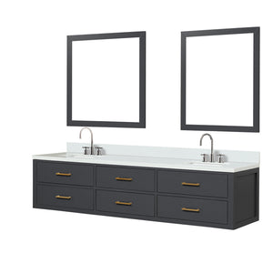 English Elm Black Double Bath Vanity Set With Cultured Marble Top, Chrome Faucets, & 36” Mirrors For Modern Elegance B2731S01842