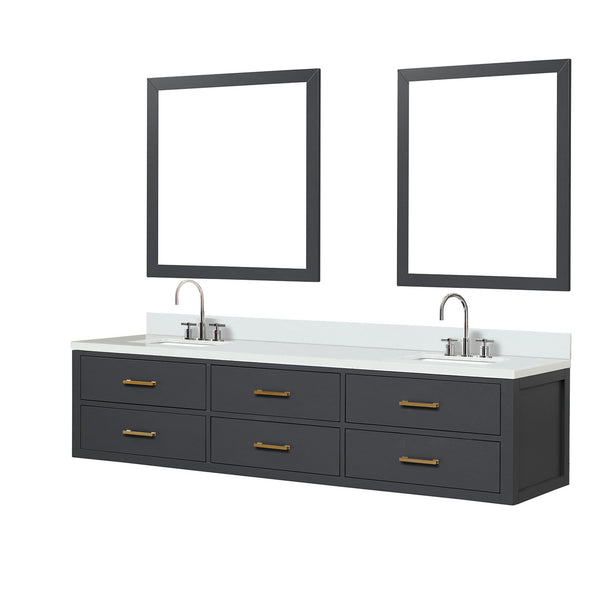 English Elm Black Double Bath Vanity Set With Cultured Marble Top, Chrome Faucets, & 36” Mirrors For Modern Elegance B2731S01842