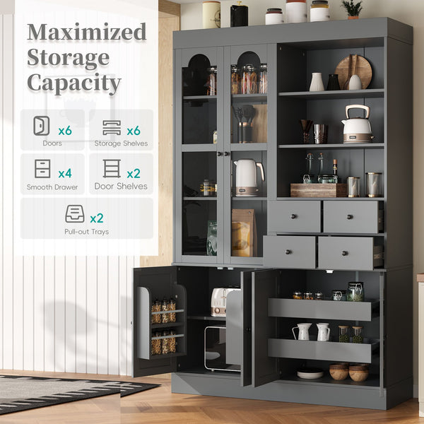 English Elm Topmax Shaker Buffet Hutch with Glass Doors Drawers and Pull-out Trays Gray SP000092AAE