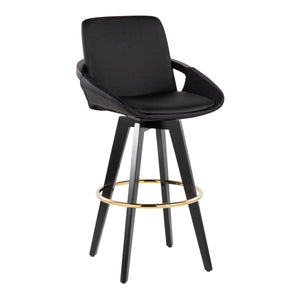 English Elm Fixed-height Swivel Barstools Upholstered Grey Fabric Black Wood Legs Kitchen Set of 2 Black B202S01893