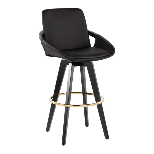 English Elm Fixed-height Swivel Barstools Upholstered Grey Fabric Black Wood Legs Kitchen Set of 2 Black B202S01893