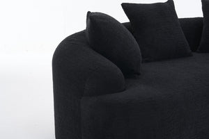 English Elm LY-025S Black Curved Loveseat — Chenille Velvet, 30D Foam & Spring Comfort, No Assembly, 65" Compact Sofa with 3 Pillows W2231P329643