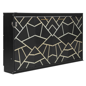 English Elm Twin-size Murphy Wall Bed with Led Lighting Usb Outlet and Decorative Printed Panel Black LP000355AAB