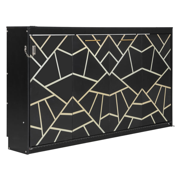 English Elm Twin-size Murphy Wall Bed with Led Lighting Usb Outlet and Decorative Printed Panel Black LP000355AAB