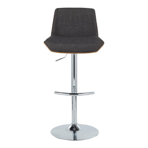 English Elm Adjustable Swivel Barstools Mid Century Walnut Chrome Charcoal Fabric Set of 2 B202S02173