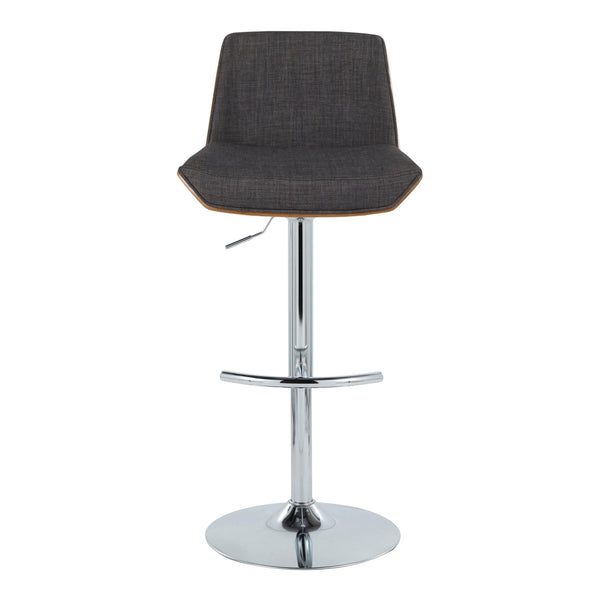 English Elm Adjustable Swivel Barstools Mid Century Walnut Chrome Charcoal Fabric Set of 2 B202S02173