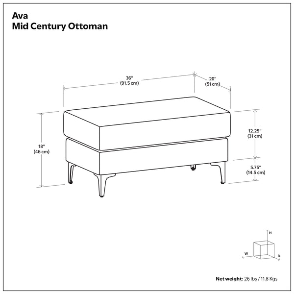 English Elm Ava Mid Century Modern Ottoman with Recycled Fabric Foam Cushion and Matte Black Legs B136P436944