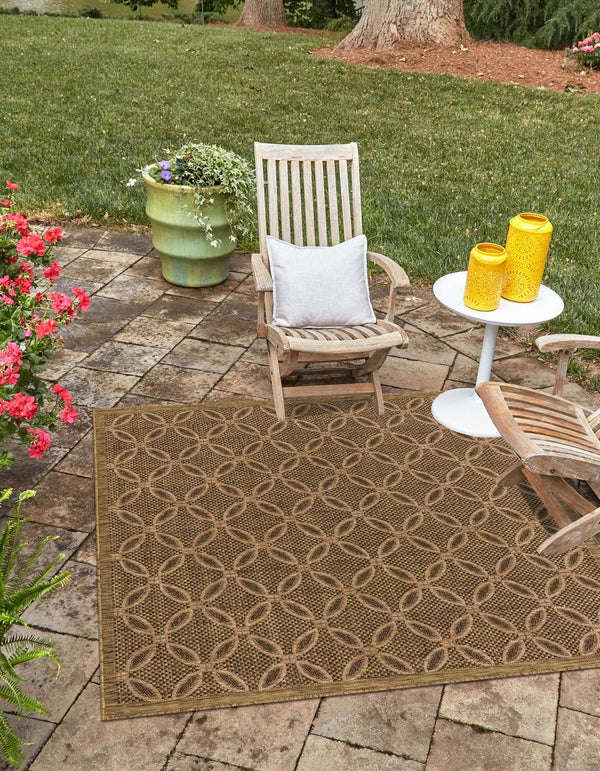 Unique Loom Outdoor Trellis Spiral Machine Made Geometric Rug Light Brown, Brown/Cream/Light Brown/Gold 5' 4" x 6' 1"
