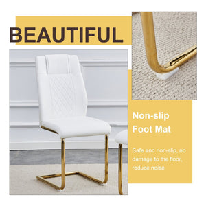 English Elm Table Modern Minimalist Round Glass Dining Set With White Pu Chairs & Gold Metal Legs For Style W1151S01715-GIGA