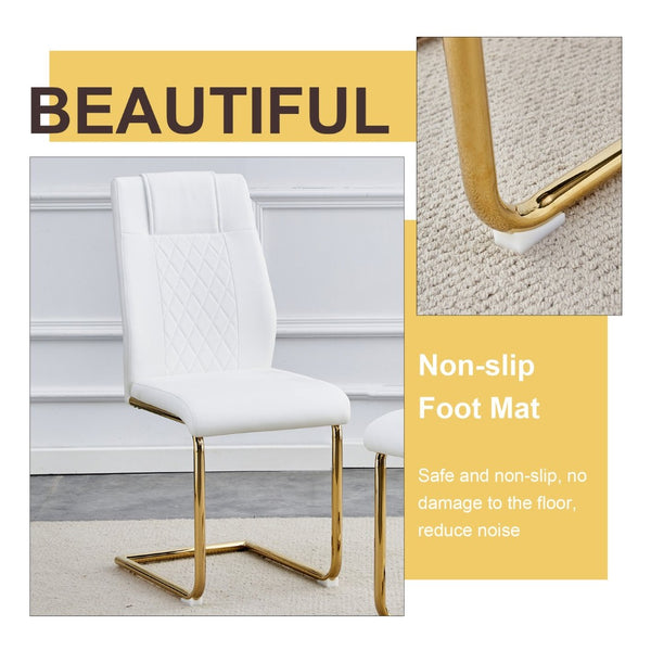 English Elm Table Modern Minimalist Round Glass Dining Set With White Pu Chairs & Gold Metal Legs For Style W1151S01715-GIGA